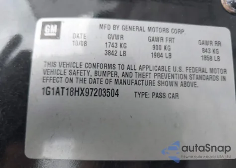 2009 Chevrolet Cobalt Lt z USA, uszkodzony, nr VIN 1G1AT18HX97203504